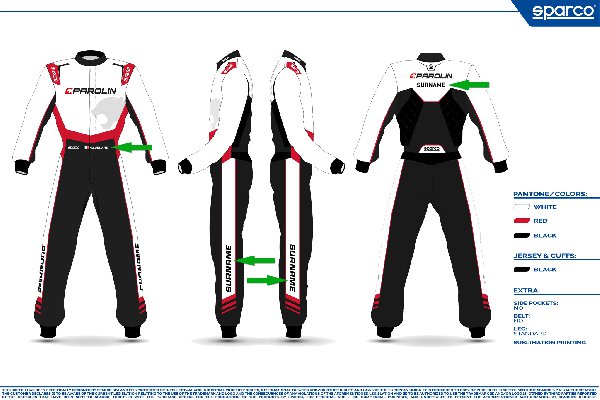 SPARCO PRIME K SUIT WITH DRIVER NAME AND FLAG