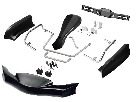 KG MK14 MINI BODYWORKS SET COMPLETE WITH BRACKETS, BUMPERS AND FIXED FRONT FAIRING MOUNTING KIT  - BLACK
